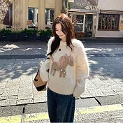 【MsMore】 可愛小馬刺繡長袖針織衫軟糯毛衣上衣# 127007 FREE 杏色