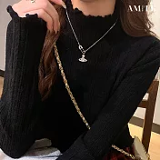 【AMIEE】修身百搭木耳邊半高領針織上衣(KDTQ-7057) M 黑色