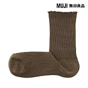 【MUJI 無印良品】女足口柔軟莫代爾混捲邊直角襪23-25cm 棕色