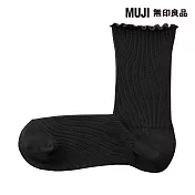 【MUJI 無印良品】女足口柔軟莫代爾混捲邊直角襪23-25cm 黑色
