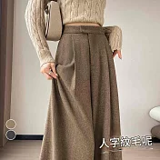 【MsMore】 人字紋毛呢高腰休閒加厚闊腿長褲# 127053 M 咖色