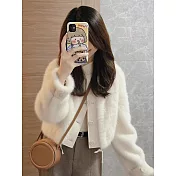 【MsMore】 絕美小香風短款加絨加厚保暖羊羔絨毛外套# 127064 M 白色