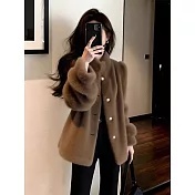 【MsMore】 咖色立領毛絨外套時髦小香風厚暖# 127078 S 咖色