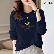 【AMIEE】甜系簡約棉質大學T圓領上衣(KDTQ-481) M 藏青