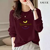 【AMIEE】甜系簡約棉質大學T圓領上衣(KDTQ-481) M 酒紅