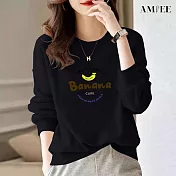 【AMIEE】甜系簡約棉質大學T圓領上衣(KDTQ-481) M 黑色