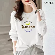 【AMIEE】甜系簡約棉質大學T圓領上衣(KDTQ-481) M 白色