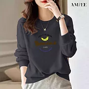 【AMIEE】甜系簡約棉質大學T圓領上衣(KDTQ-481) M 深灰