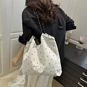 【HandStyle】單肩包 可愛風皺褶布面點點大容量單肩包(38055) _白色