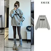 【AMIEE】潮流寬鬆加絨加厚連帽T(KDTQ-7154) M 灰色