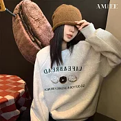 【AMIEE】簡約寬鬆加絨加厚圓領上衣(KDTQ-6071) M 白灰