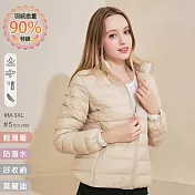 【KISSDIAMOND】特級輕暖真90%羽絨外套(保暖/防潑水/拉鍊口袋/女款/KDC-2102) M 米白