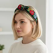 【HandStyle】髮箍 民族風細緻立體刺繡打結寬邊髮箍(00040) _黑色刺繡