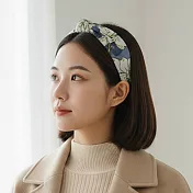 【HandStyle】髮箍 優雅大花繪印花拼接打結寬邊髮箍(73025) _藍色印花