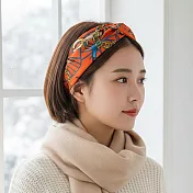 【HandStyle】髮箍 摩登風幾何鏈條絲緞扭結寬邊髮箍(63025) _橘色鍊條