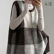 【衣途】寬鬆格子針織馬甲背心(KDCQ-B576) FREE 咖啡