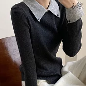 【衣途】復古撞色POLO翻領針織上衣(KDTQ-B761) FREE 灰色