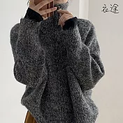 【衣途】寬鬆高領針織毛衣外套(KDCQ-B042) FREE 深灰