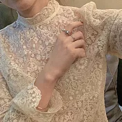 【AnZa】縷空蕾絲半高領內搭打底上衣(2色)       FREE 杏色