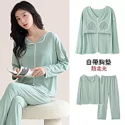 【AnZa】牛奶絲帶胸墊睡衣家居服套裝(3色)       FREE 淺綠