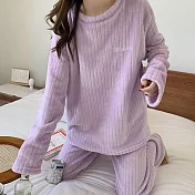 【AnZa】保暖法蘭絨居家休閒套裝(4色)       FREE 紫色