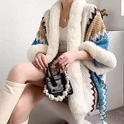 【AnZa】毛領民族風加厚針織寬袖披肩外套(多色) FREE 天藍