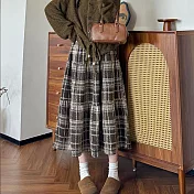 【AnZa】毛呢格紋復古風蛋糕裙A字裙(4色) FREE 咖啡