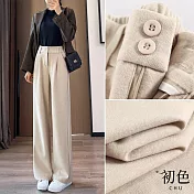 【初色】高腰顯瘦毛呢針織直筒褲休閒褲寬褲長褲-共4色-39609(M-2XL可選) 2XL 杏色