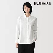 【MUJI 無印良品】女水洗平織布標準領長袖襯衫 S 白色