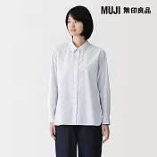 【MUJI 無印良品】女水洗平織布標準領長袖襯衫 S 白直紋