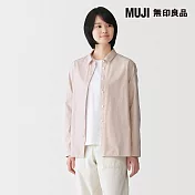 【MUJI 無印良品】女水洗平織布標準領長袖襯衫 S 淺粉直紋