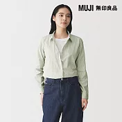【MUJI 無印良品】女水洗平織布標準領長袖襯衫 S 淺綠直紋