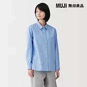 【MUJI 無印良品】女水洗平織布標準領長袖襯衫 S 淡藍直紋