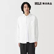 【MUJI 無印良品】男吉貝木棉混二重紗織長袖襯衫 S 白色