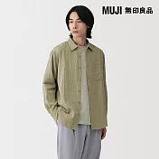 【MUJI 無印良品】男吉貝木棉混二重紗織長袖襯衫 S 卡其