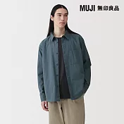 【MUJI 無印良品】男水洗平織布寬鬆襯衫 S 藍色