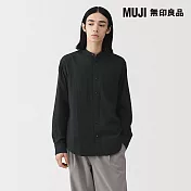 【MUJI 無印良品】男吉貝木棉混二重紗織立領長袖襯衫 S 黑色