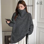 【衣途】歐美風高領修身針織毛衣上衣(KDTQ-B456) F 深灰