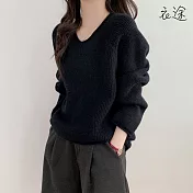 【衣途】韓版簡約百搭針織毛衣上衣(KDTQ-B481) F 黑色