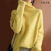 【AMIEE】洋氣設計感菱格高領針織毛衣(KDTQ-6901) M 黃色