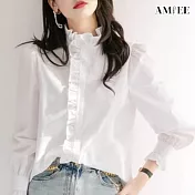 【AMIEE】韓系百搭花邊領襯衫(KDTQ-649) M 白色