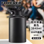 【日本FOREVER】超大容量 304不鏽鋼手提式保溫瓶3840ml -黑色