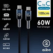 aibo Type-C to Type-C 60W快充傳輸線-1米 黑晶藍