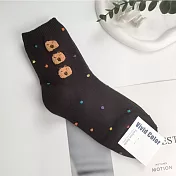 Kankoku韓國  立體刺繡小熊、水豚君中筒襪 深咖色