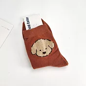 Kankoku韓國 立體毛絨絨小狗刺繡襪   酒紅色