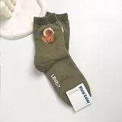 Kankoku韓國  立體毛絨絨動物戴帽刺繡襪 墨綠色