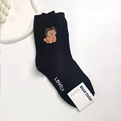 Kankoku韓國  立體毛絨絨動物戴帽刺繡襪 黑色