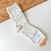 Kankoku韓國  溫柔小花刺繡棉襪   白藍花