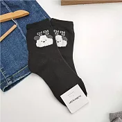 Kankoku韓國  立體毛絨絨可愛小貓刺繡襪 黑色