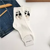 Kankoku韓國  立體毛絨絨可愛小貓刺繡襪 白黑
